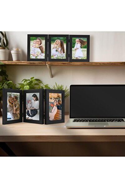 Generic 5x7 Three Picture Trifold Hinged Photo Frame - Triple Desktop Collage, Real Glass