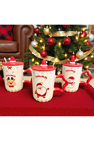 ELEDEEA Cană de Crăciun cu Capac Căciuliță și Linguriță - Set 3 bucăți