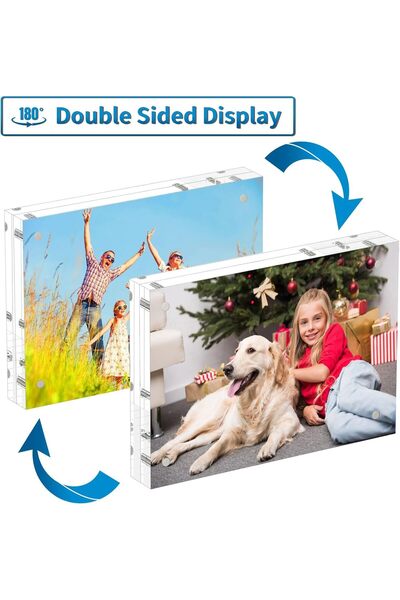 Khazna 3.5x5 Acrylic Picture Frames 3 Pack, Thicker Block, Freestanding Double Sided Magnetic Acrylic Frame