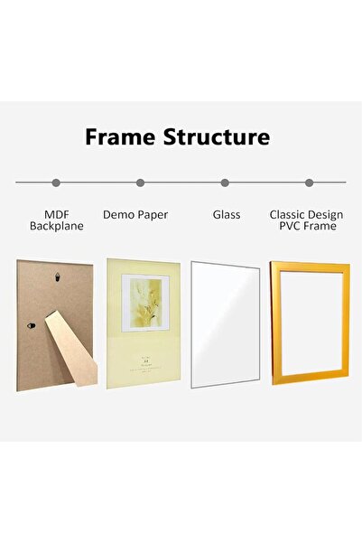 Generic Classic Design A4 Certificate Frame, Gold PVC Frame with Glass, 21x29.7cm