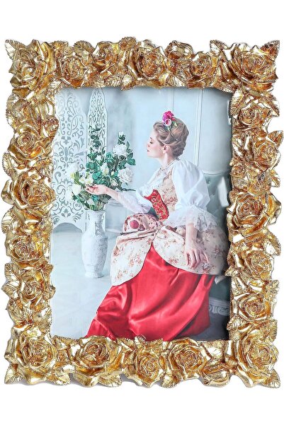 KASTWAVE 3.5x5 Vintage Rose Gold Floral Picture Frame - Antique Style Tabletop or Wall Photo Frame