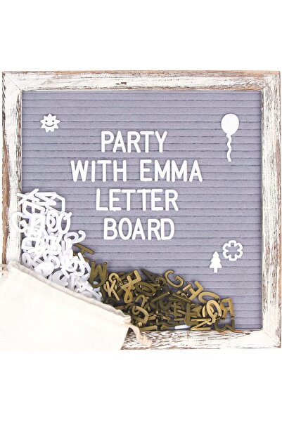 PARTY WITH EMMA Rustic Vintage Wood Grey Felt Letter Board - Changeable Message Board (Grey)