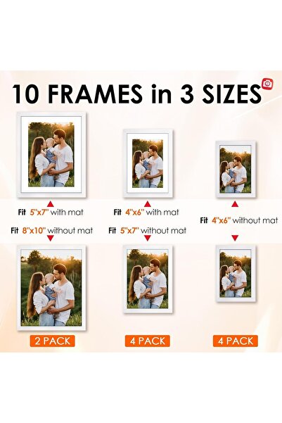 Generic Fohome 10 Pack Picture Frames Collage Wall Frame Set (White)