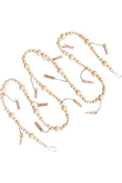 THE WHITE SHOP عرض صور معلق مع مشابك، إكليل من الخرز الخشبي بتصميم بوهو (7 أق...