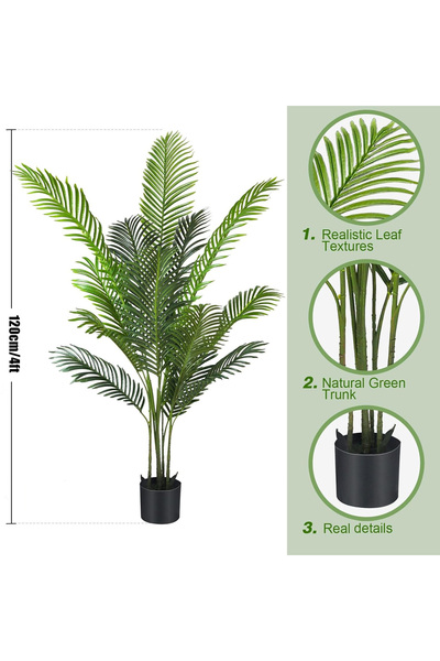 SCHENKERO 120cm (3.9ft) Artificial Areca Palm Feathery Fronds Compact Office Desk Dust-Repellent.