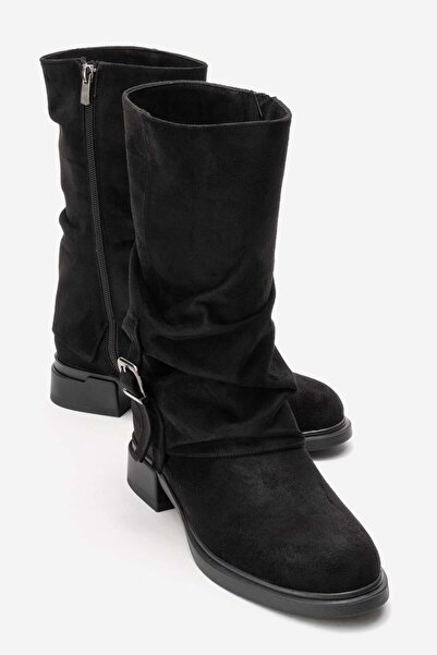 Lizy Shoes Bottie de damă din piele intoarsă, neagră, modernă, cu detaliu cu ...