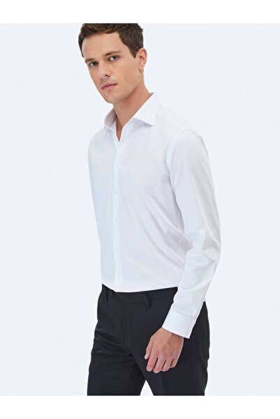 Kip White Plain Slim Fit Woven Classic 100% Cotton Shirt