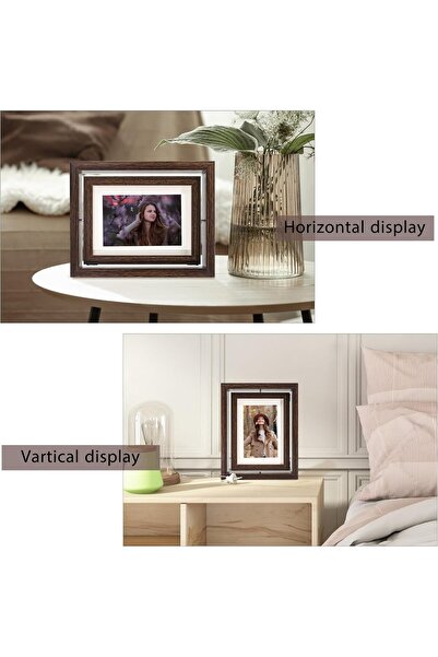 TAME Photo Frame 5x7 Rotating Double-Sided Wooden Tabletop Frame
