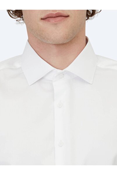 Kip White Plain Regular Fit Woven Classic 100% Cotton Shirt