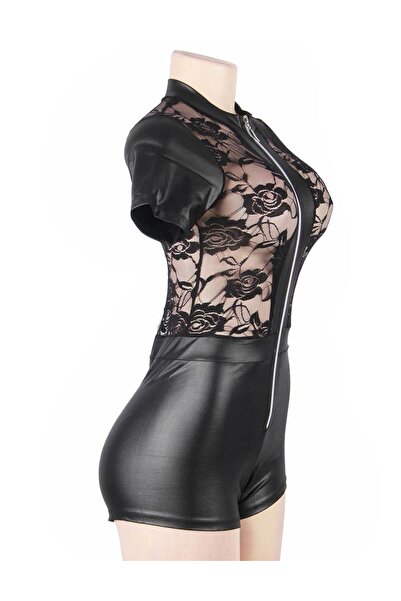 Lingerie and Fashion Style black leather jumpsuit