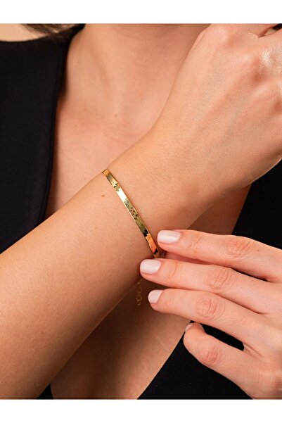LİNOVE JEWELLERY 925 Ayar Gümüş Snake Bileklik, Gümüş Üzeri 14K Altın Kaplama...