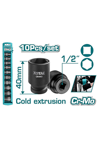 TOTAL Set chei tubulare de impact - 10 buc, 24mm