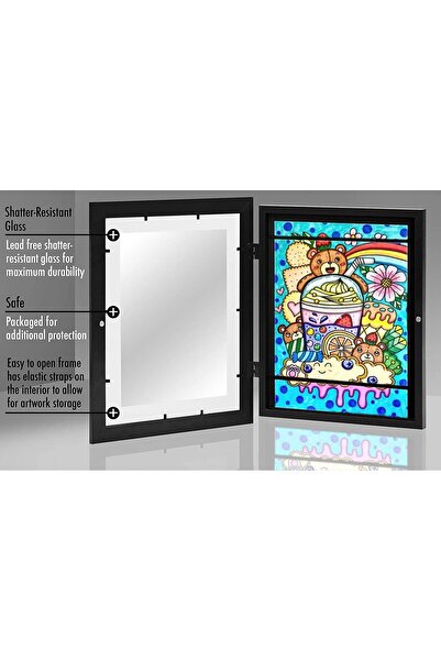 YHRY Kids Artwork Picture Frame, Front-Opening, Tempered Glass, A4, Black
