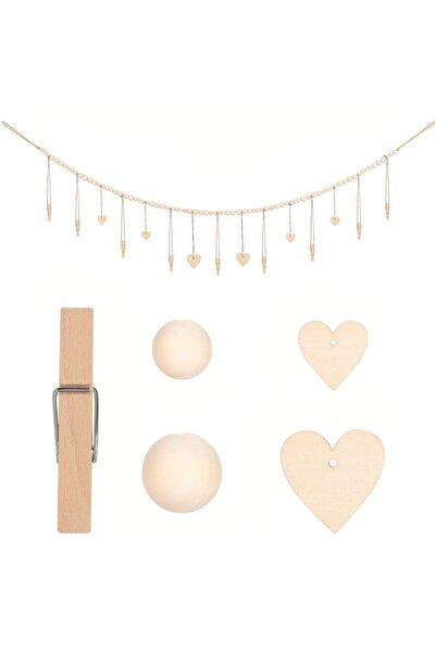 Generic Hanging Photo Display with Heart — Bohemian Wooden Bead Garland Photo Frame