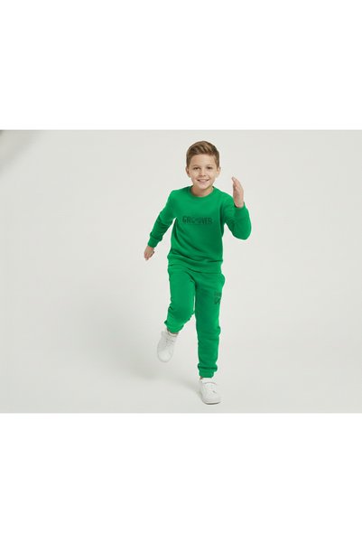 Merve Nur Tekstil 3 Thread Garson Ş Fleece-Lined Embossed Print Green Combination 3