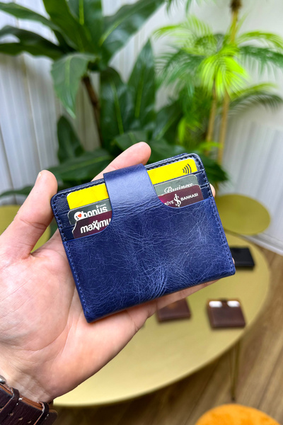 CüzCan Πορτοφόλι Enra Navy Blue από γνήσιο δέρμα για κάρτες Kİbar Κομψό και βολικό
