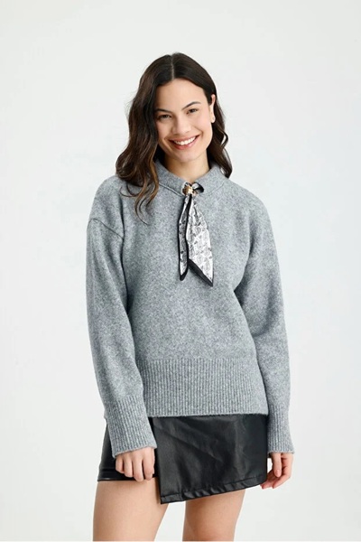 LOTUS CITY Women's Scarf Collar Soft Textured Knit Sweater