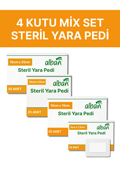 Alban Steril Yara Pedi,4 Kutu Kombo Paket,Non-Woven Yara Örtüsü, Steril Tekli...