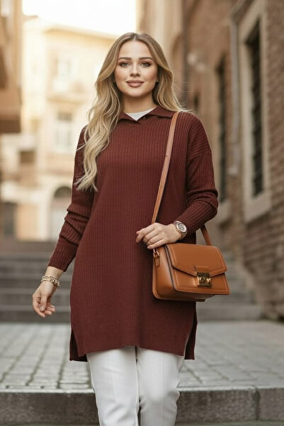 Neva Style material reiat Pulover tricotaj maro închis Tunica 65903KKH2