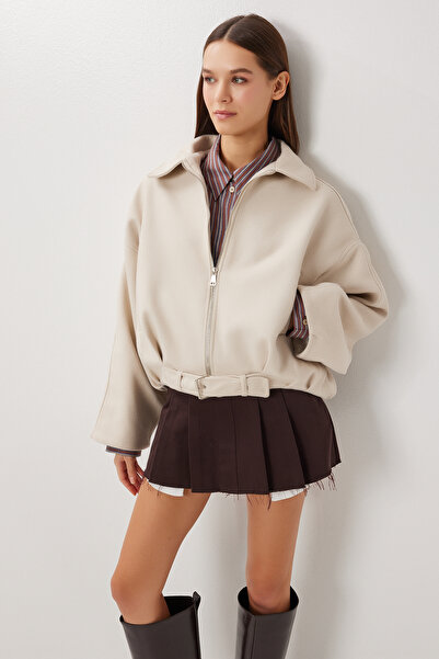Lovelyİstanbul Belted Cashmere Bomber Jacket Lxa0026 Stone