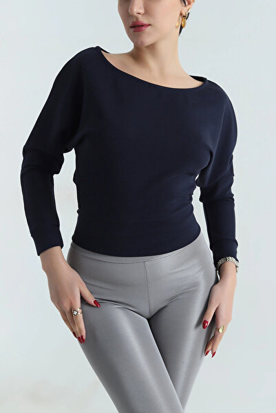 VıoShıne Kadın Likralı Kayık Yaka Modal Kumaş Bluz