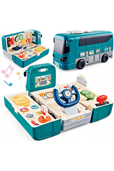 Matadi Interactive 2in1 Blue bus transformable into a driving simulator with steering wheel, traffic signals