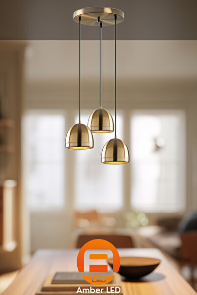 AmberLED Şık Metal Gövdeli 3'lü Tepsi Sarkıt Mutfak ve Salon İçin E27 Uyumlu
