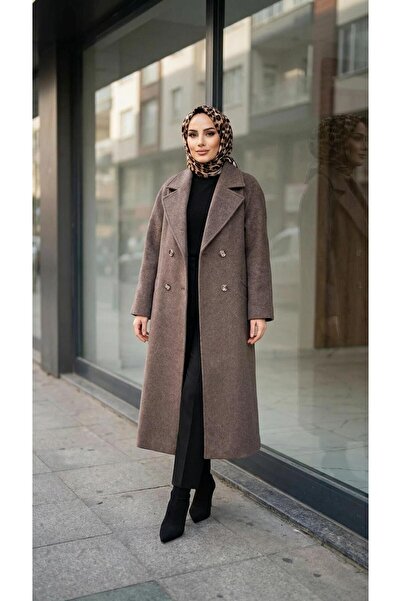 Zühre Kruvaze Yaka Cep Detaylı Kaşe Kaban