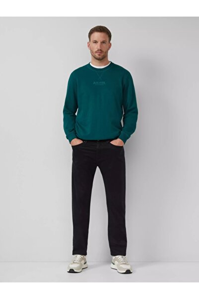 s.Oliver Men's crew neck sweatshirt, logo, Regular Fit, Green, XL