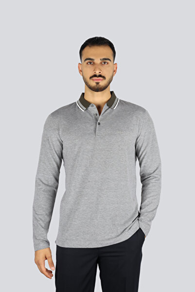 BOSS Erkek Regular Fit Uzun Kollu Yakası Desenli Gri Polo Yaka T-Shirt 505313...