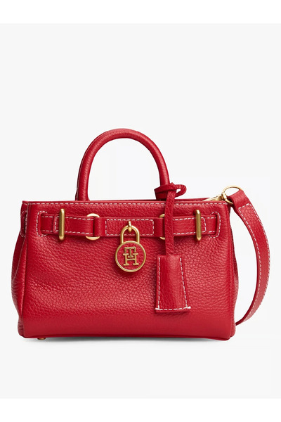 Tommy Hilfiger Women's Leather Th Metal Logo Zipper Closure Red Shoulder Bag Aw0Aw18167-Xlg