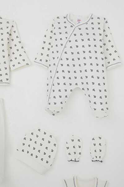 Breeze Baby Boy Hospital Release 8-Piece Set with Nautical Theme and Anchor Pattern, 0-3 Months, Ecru