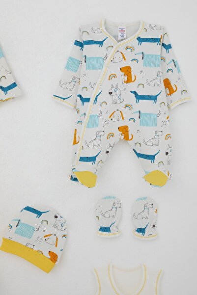 Breeze Baby Boy Hospital Release 8-Piece Set Cute Puppies Patterned 0-3 Months, Ecru