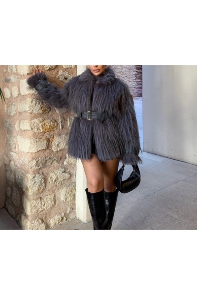 Kedi Fashion Tasarım model Kemerli kürk