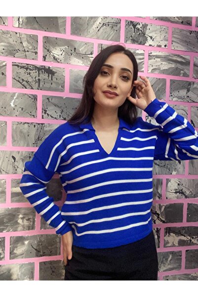 EGELİMODA Polo Neck Knitwear Striped Sweater