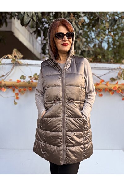 DenizEge Коричневий жилет з капюшоном і хутряною підкладкою