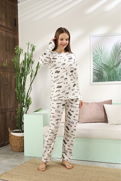 LİLA İÇ GİYİM ΣΕΤ ΠΙΤΖΑΜΑ ΜΕ ΜΑΚΡΥ ΜΑΝΙΚΙΑ ΜΕ ΕΚΤΥΠΩΜΕΝΗ ΑΝΑΓΝΩΣΗ