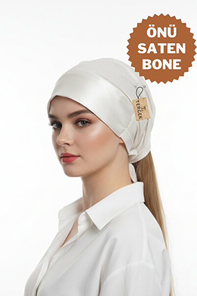 Tergek Satin Lace-Up Stylish Bonnet Ecru, Adjustable Hijab Scarf Shawl Turban Bonnet with Back Lace-Up