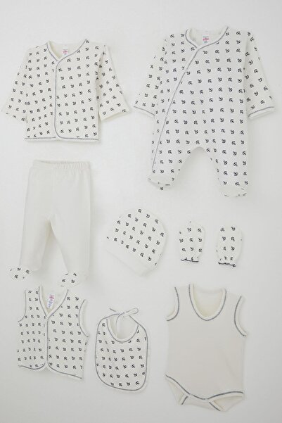 Breeze Baby Boy Hospital Release 8-Piece Set with Nautical Theme and Anchor Pattern, 0-3 Months, Ecru