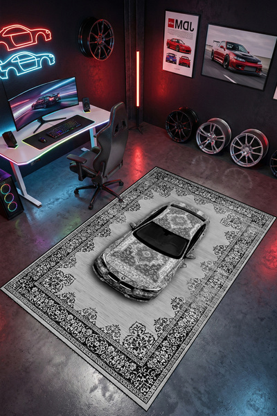 RUGRUMBA Kaymaz Taban Makinede Yıkanabilir Vintage Araba Desenli Gamer Genç O...