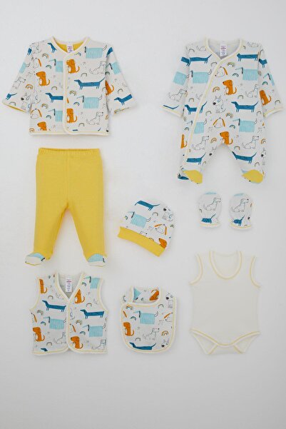 Breeze Baby Boy Hospital Release 8-Piece Set Cute Puppies Patterned 0-3 Months, Ecru