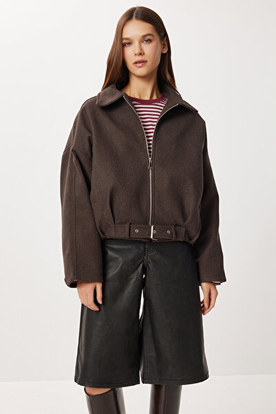 Lovelyİstanbul Belted Cashmere Bomber Jacket Lxa0026 Brown