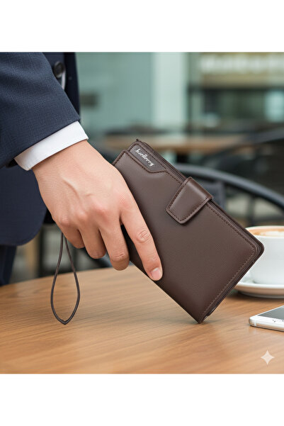 OEM Multifunctional men's wallet, business clutch, casual style, long brown zipper