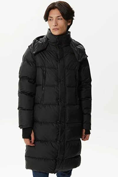 Lacoste Down Fill Parka Long Length Goose down Filled Detachable Hooded Men's Parka Black