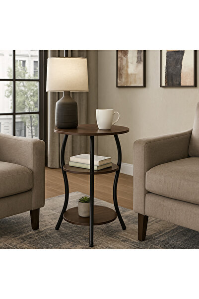 Vi Markets طاولة جانبية خشبية بثلاث طبقات تتميز بتصميم عملي مع إطار معدني أنيق