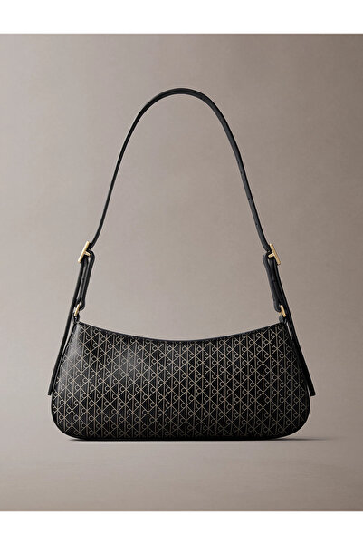 Calvin Klein Women's Leather Single Zipper Closure Strap Brand Letter Pattern Black Shoulder Bag Lv04F3324G-2Xa