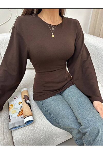 cemo Korse Dikişli Kahve Bluz