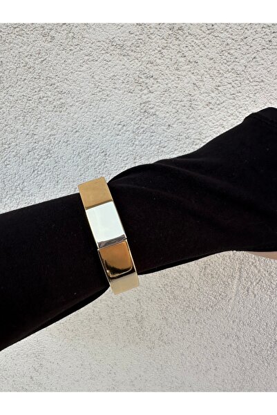 onse 316L Çelik Gold Plaka Kadın Kalın Kelepçe Modern Bileklik Kol Kelepçesi