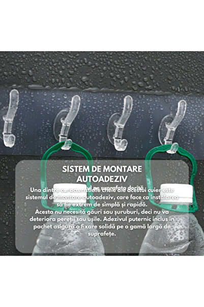 SDEPOT Set of 9 self-adhesive wall hooks S DEPOT®, with 6 positions, waterproof, transparent