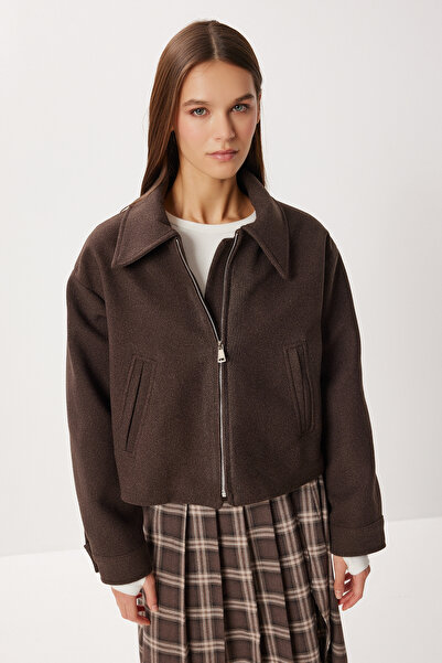 Lovelyİstanbul سترة بولو بياقة وسحاب LOH0017 بني